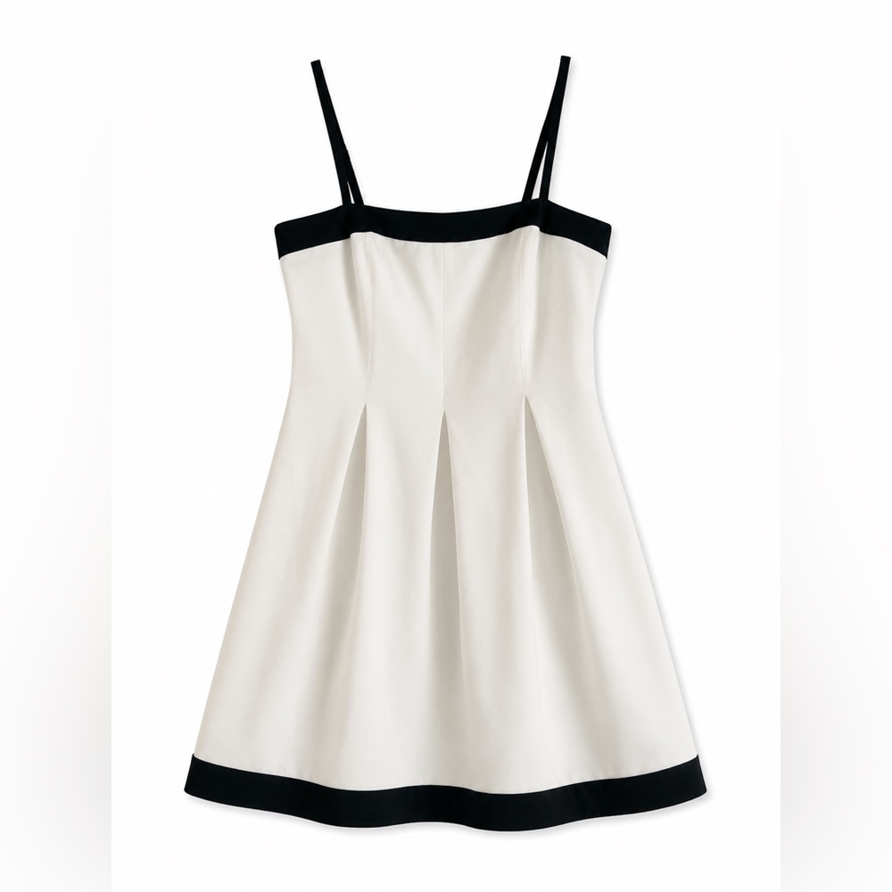 WAYF Black & White Contrast Trim Mini Dress Lined A-Line Cocktail Party Sz S